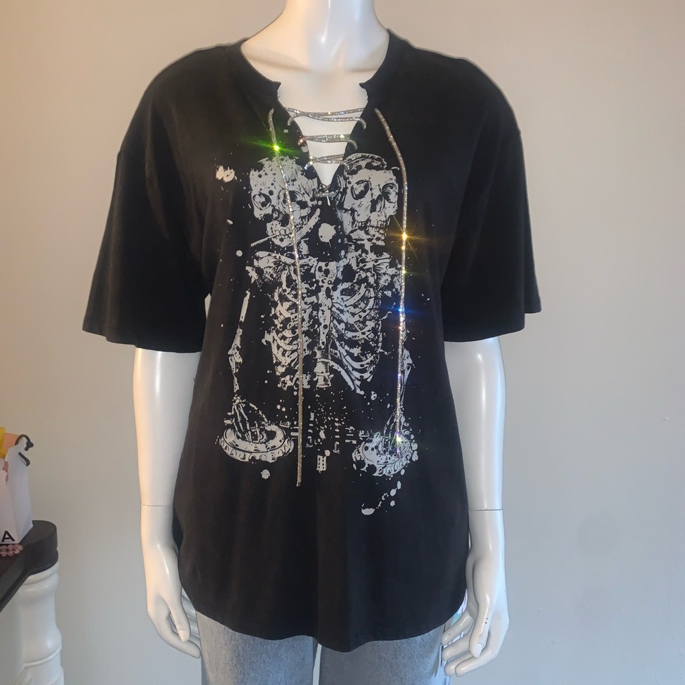 Black Graphic Skeleton Top